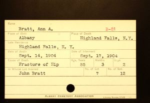 Bratt, Ann A. - Menands Cemetery Burial Card Bratt, Ann A. - Menands Cemetery Burial Card