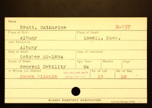 Bratt, Catherine - Menands Cemetery Burial Card Bratt, Catherine - Menands Cemetery Burial Card