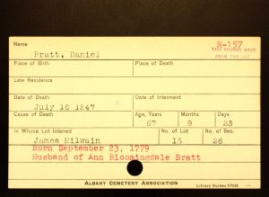 Bratt, Daniel - Menands Cemetery Burial Card Bratt, Daniel - Menands Cemetery Burial Card