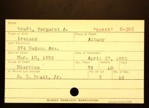Bratt, Margaret A - Menands Cemetery Burial Card