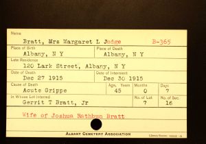 Judge, Margaret L (Bratt) - Menands Cemetery Burial Card Judge, Margaret L (Bratt) - Menands Cemetery Burial Card