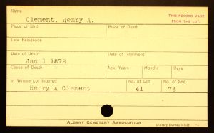 Clement, Henery A.Bratt, Joshua Rathbun - Menands Cemetery Burial Card Clement, Henery A.Bratt, Joshua Rathbun - Menands Cemetery Burial Card
