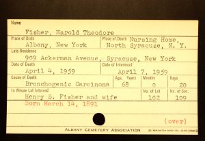 Fisher, Harold Theodore - Menands Cemetery Burial Card Fisher, Harold Theodore - Menands Cemetery Burial Card