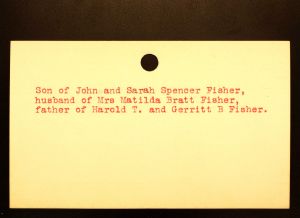 Fisher, Henry Spencer [Back] - Menands Cemetery Burial Card