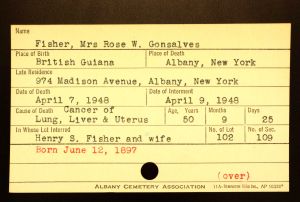 Gonsalves, Rose W (Fisher) - Menands Cemetery Burial Card Gonsalves, Rose W (Fisher) - Menands Cemetery Burial Card