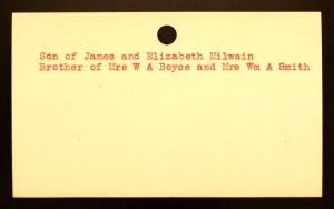 Milwain, James [Back] - Menands Burial Card