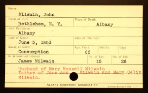 Milwain, John - Menands Burial Card Milwain, John - Menands Burial Card