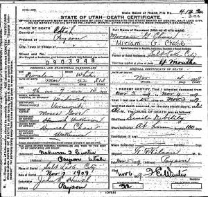 Death 4 Nov 1909 Miriam Chase