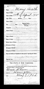 Heath, Mary (Gove) - Disinternment Record