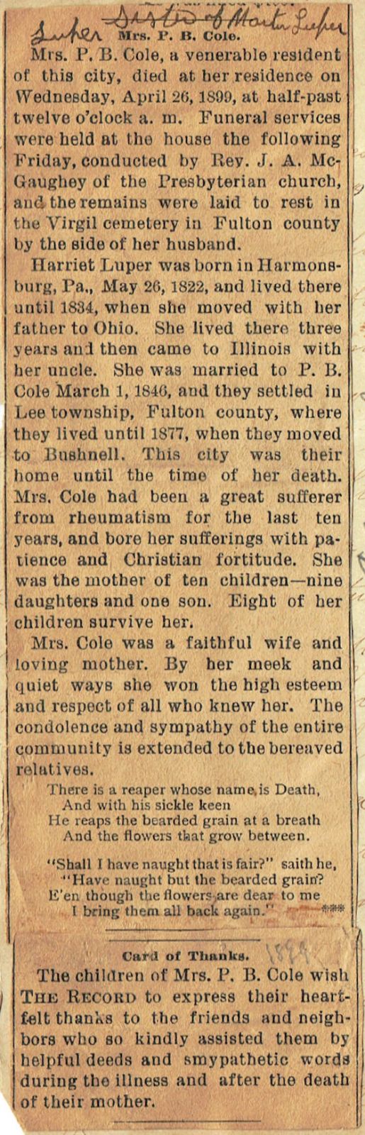 Luper, Harriet (Cole) - Obit Luper, Harriet (Cole) - Obit